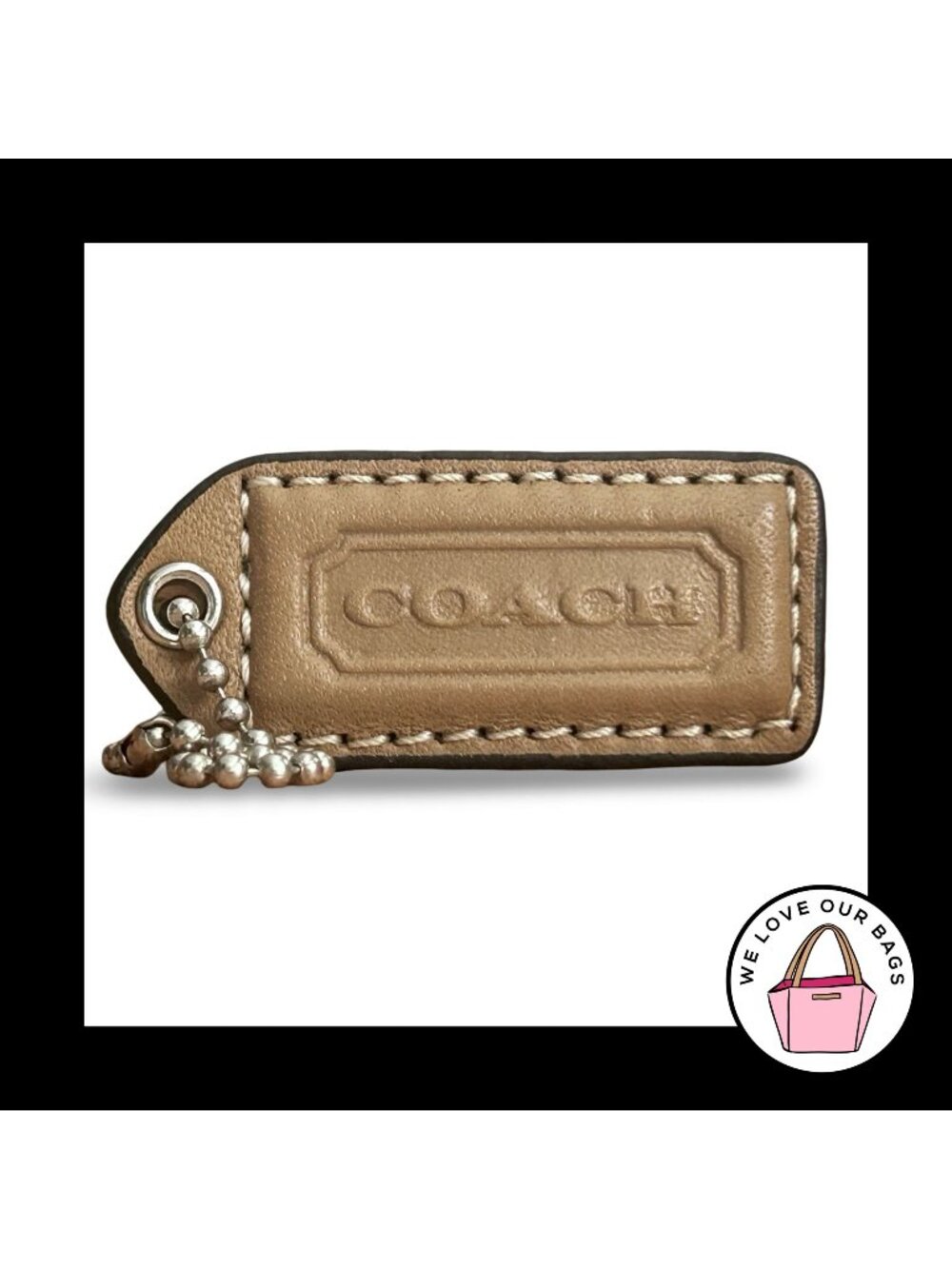 COACH Y2K VINTAGE Hang Tag 2" Light Brown Leather Bag Charm Keychain Fob Medium